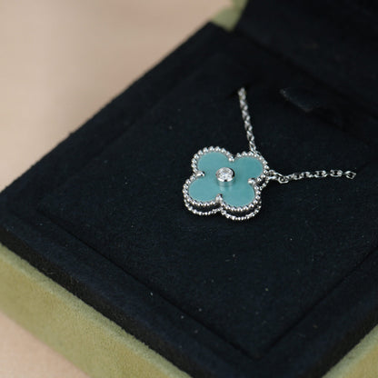 [⭐⭐JeweliWhal]CLOVER 15MM DIAMOND SVRES PORCELAIN  NECKLACE SILVER