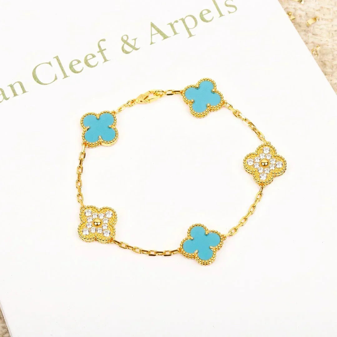 [⭐⭐JeweliWhal] CLOVER 5 MOTIF TURQUOISE BRACELET COLLECTION