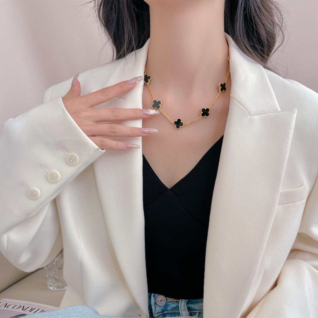 [⭐⭐JeweliWhal]クローバー 10モチーフ オニキス ネックレス