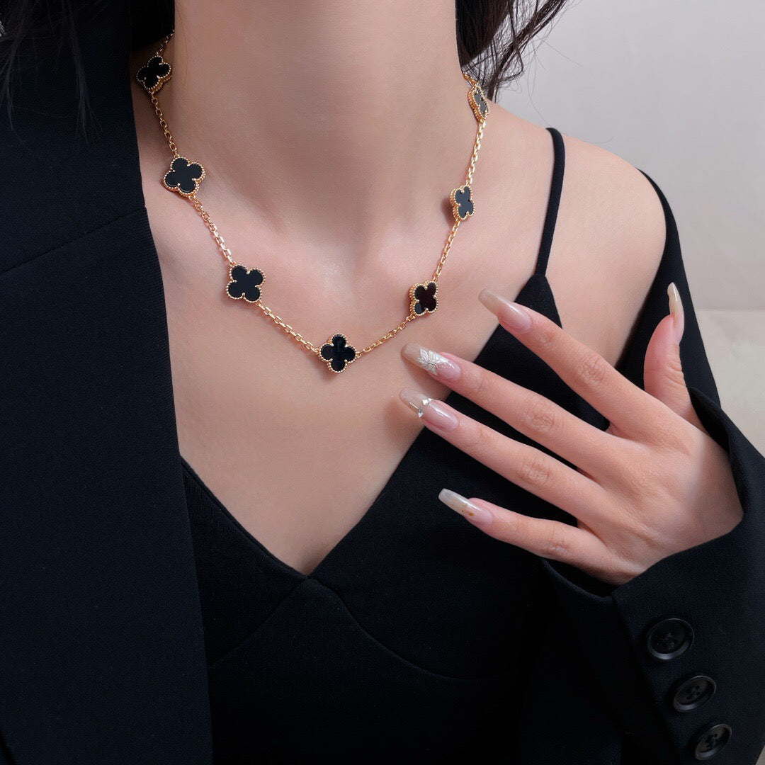 [⭐⭐JeweliWhal]クローバー 10モチーフ オニキス ネックレス