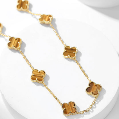 [⭐⭐JeweliWhal]CLOVER 10 MOTIFS TIGER EYE NECKLACE
