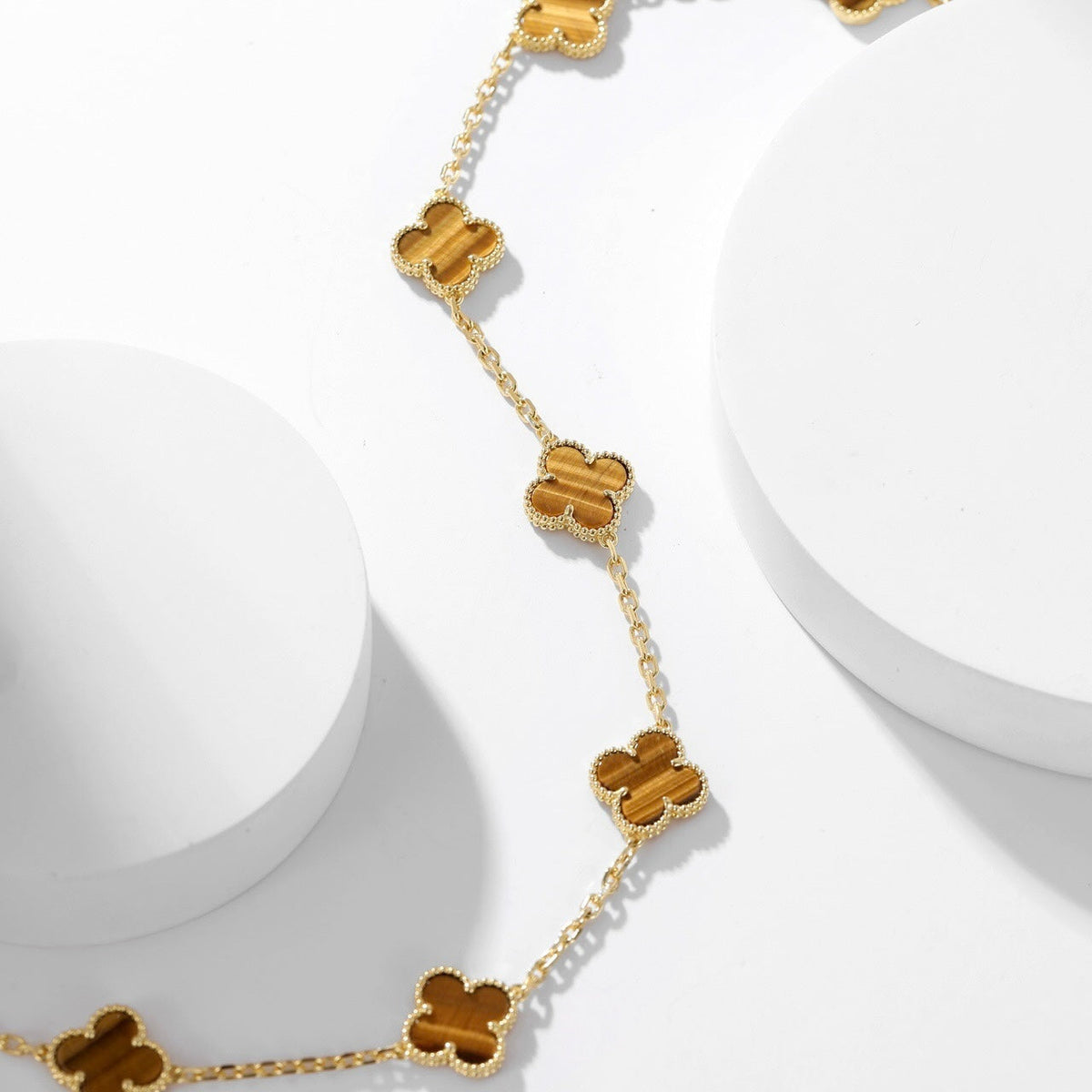 [⭐⭐JeweliWhal]CLOVER 10 MOTIFS TIGER EYE NECKLACE
