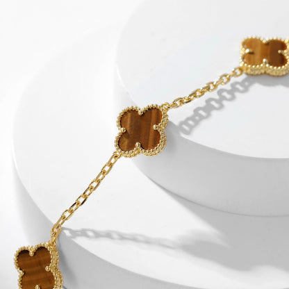 [⭐⭐JeweliWhal]CLOVER 10 MOTIFS TIGER EYE NECKLACE