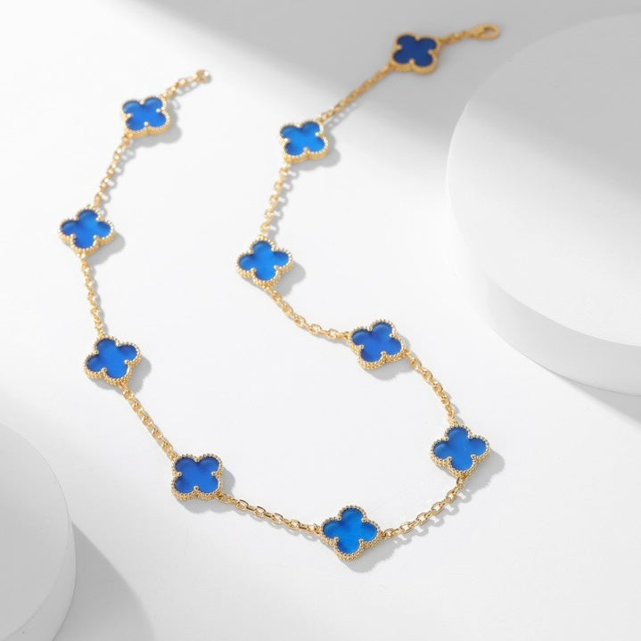 [⭐⭐JeweliWhal]CLOVER 10 MOTIFS BLUE AGATE NECKLACE