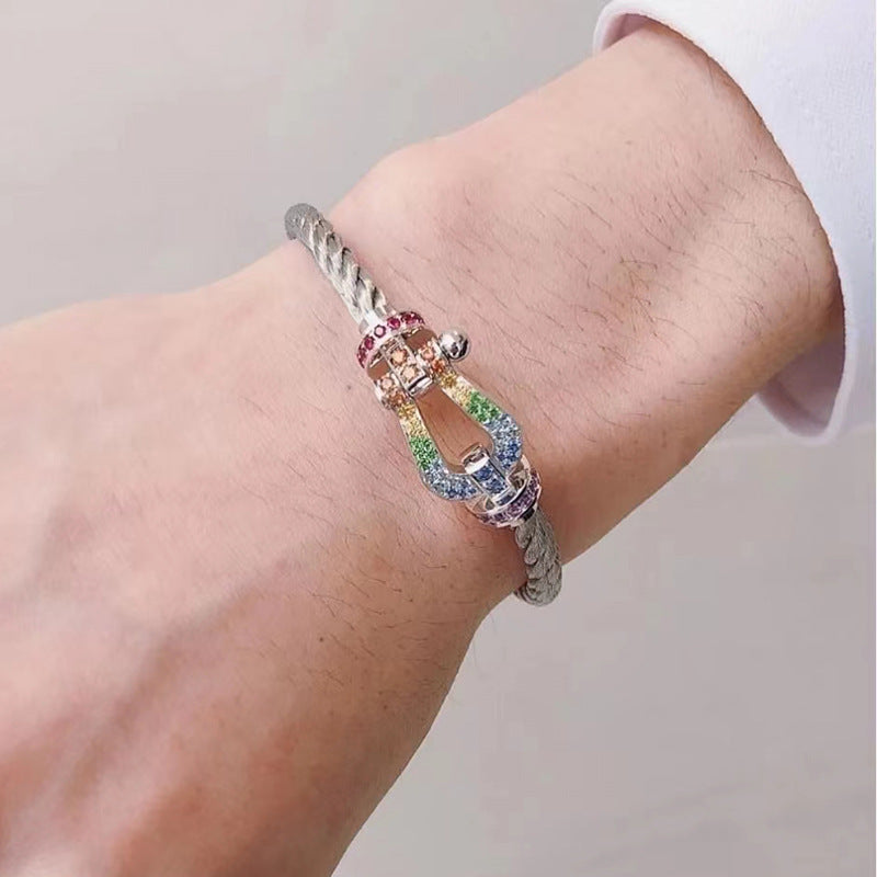 [⭐⭐JeweliWhal]FORCE LARGE HORSESHOE  COLORED DIAMOND BRACELET ROSE GOLD