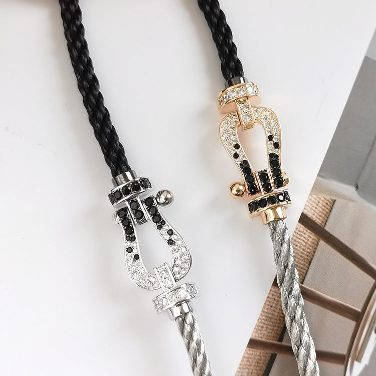 [⭐⭐JeweliWhal]FORCE ラージホースシュー ブラック＆ホワイトダイヤモンド ブレスレット ローズゴールド