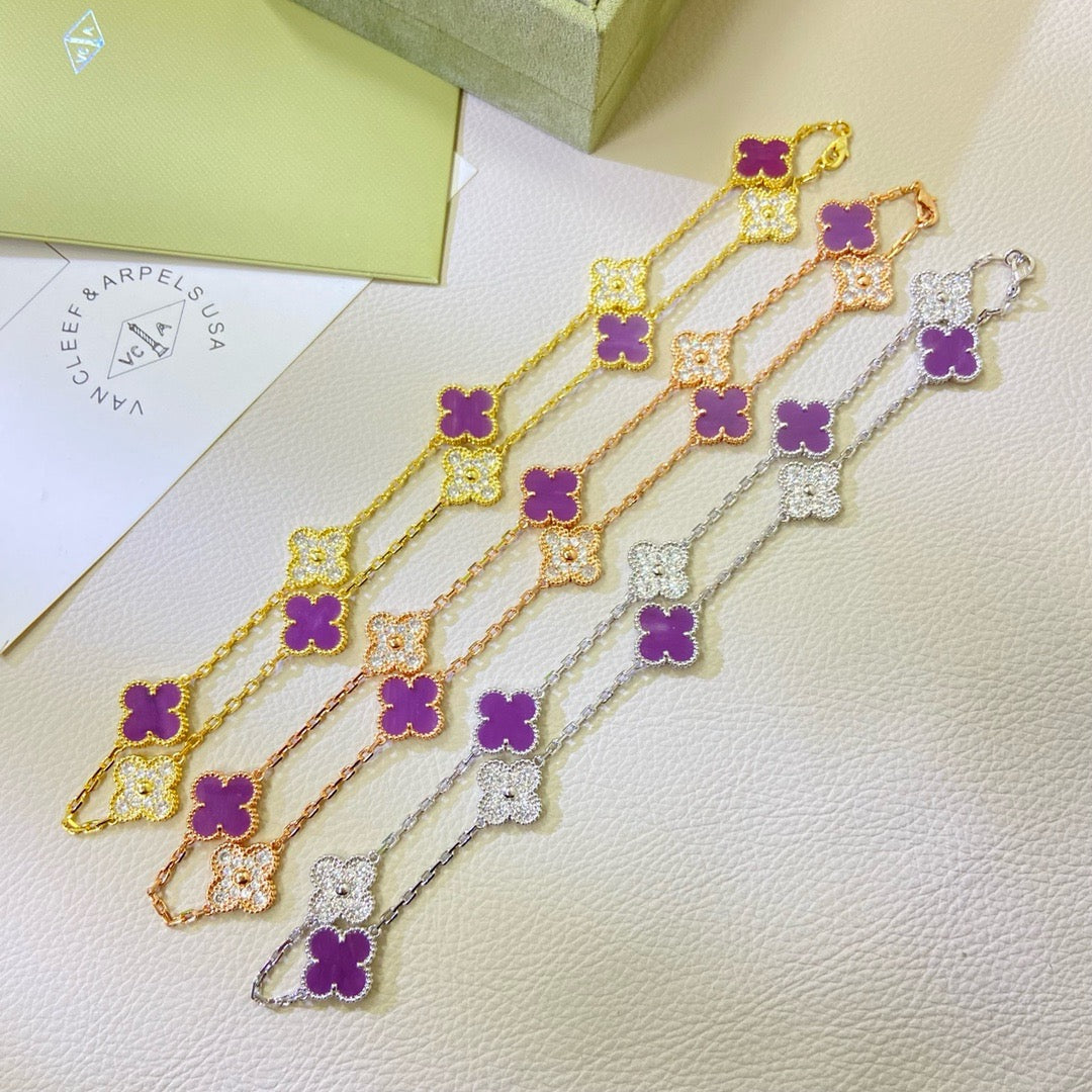 [⭐⭐JeweliWhal Jewelry]CLOVER 10 MOTIFS  PURPLE VIOLET DIAMOND NECKLACE