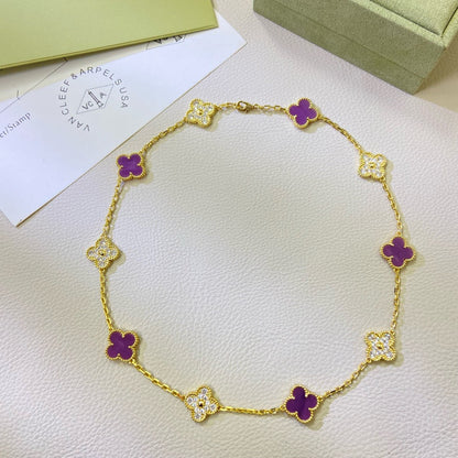 [⭐⭐JeweliWhal Jewelry]CLOVER 10 MOTIFS  PURPLE VIOLET DIAMOND NECKLACE