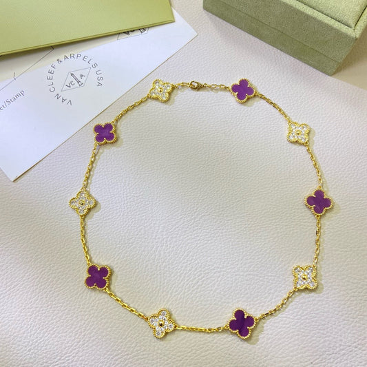 [⭐⭐JeweliWhal Jewelry]CLOVER 10 MOTIFS  PURPLE VIOLET DIAMOND NECKLACE