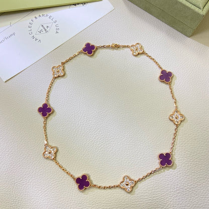 [⭐⭐JeweliWhal Jewelry]CLOVER 10 MOTIFS  PURPLE VIOLET DIAMOND NECKLACE