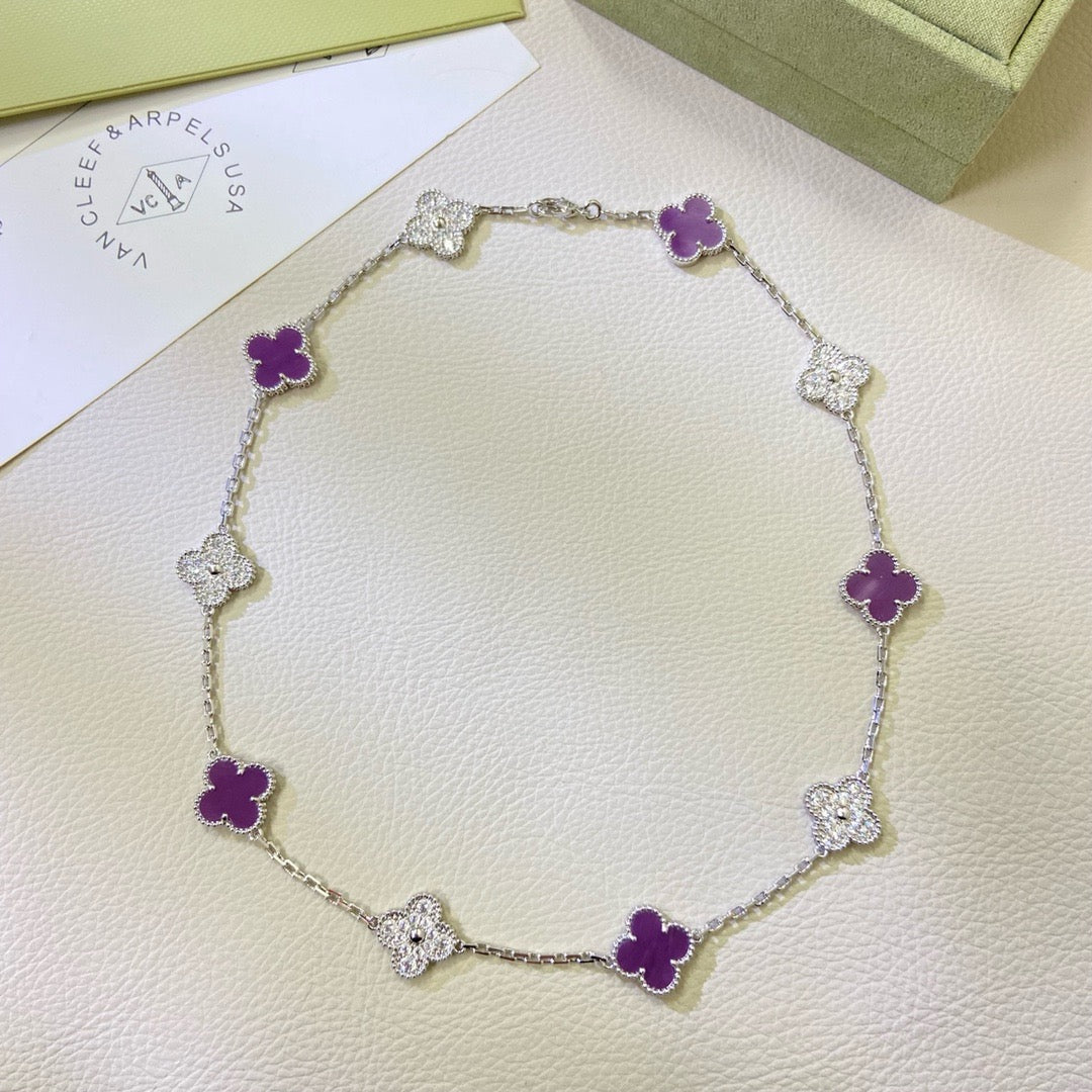 [⭐⭐JeweliWhal Jewelry]CLOVER 10 MOTIFS  PURPLE VIOLET DIAMOND NECKLACE