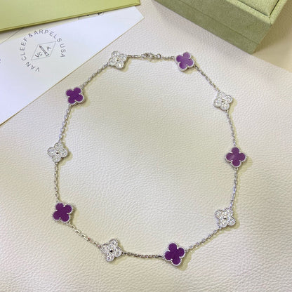 [⭐⭐JeweliWhal Jewelry]CLOVER 10 MOTIFS  PURPLE VIOLET DIAMOND NECKLACE