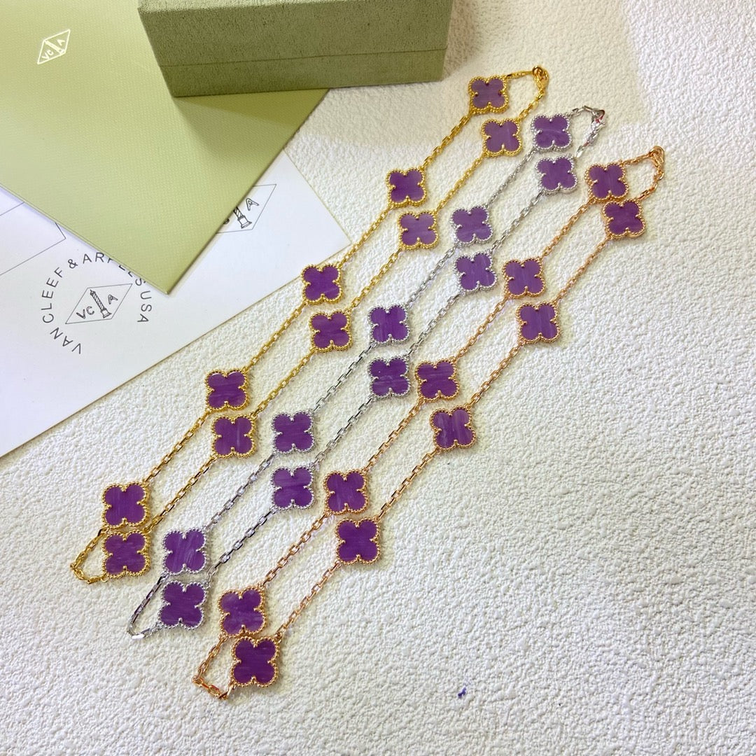 [⭐⭐JeweliWhal Jewelry]クローバー 10モチーフ パープルバイオレット ネックレス