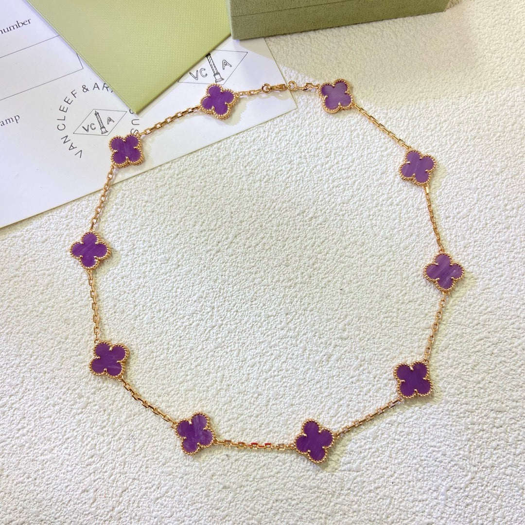 [⭐⭐JeweliWhal Jewelry]クローバー 10モチーフ パープルバイオレット ネックレス