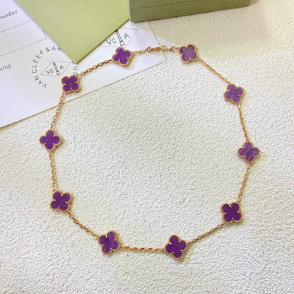 [⭐⭐JeweliWhal Jewelry]クローバー 10モチーフ パープルバイオレット ネックレス