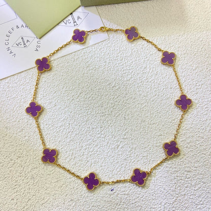 [⭐⭐JeweliWhal Jewelry]クローバー 10モチーフ パープルバイオレット ネックレス