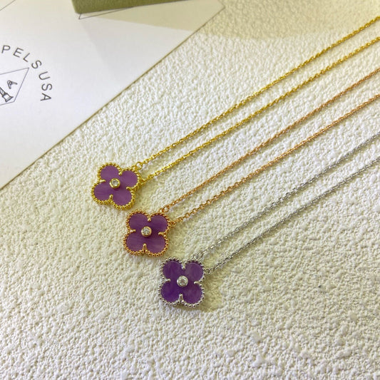 [⭐⭐JeweliWhal Jewelry]CLOVER 15MM DIAMOND  PURPLE VIOLET NECKLACE