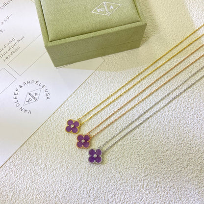 [⭐⭐JeweliWhal Jewelry]CLOVER 15MM DIAMOND  PURPLE VIOLET NECKLACE
