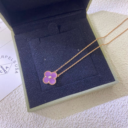 [⭐⭐JeweliWhal Jewelry]CLOVER 15MM DIAMOND  PURPLE VIOLET NECKLACE