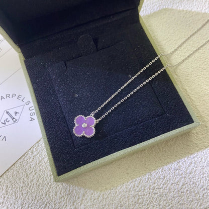 [⭐⭐JeweliWhal Jewelry]CLOVER 15MM DIAMOND  PURPLE VIOLET NECKLACE