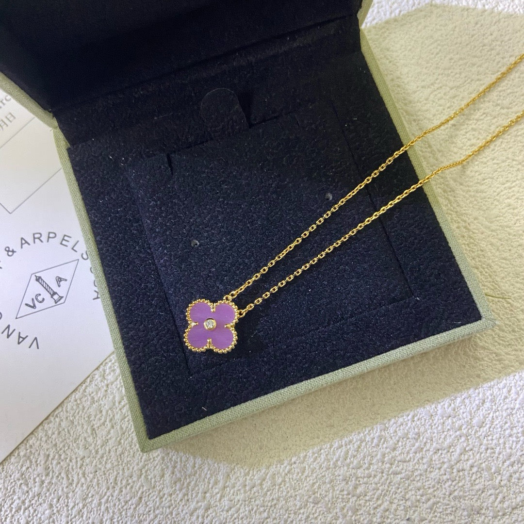 [⭐⭐JeweliWhal Jewelry]CLOVER 15MM DIAMOND  PURPLE VIOLET NECKLACE