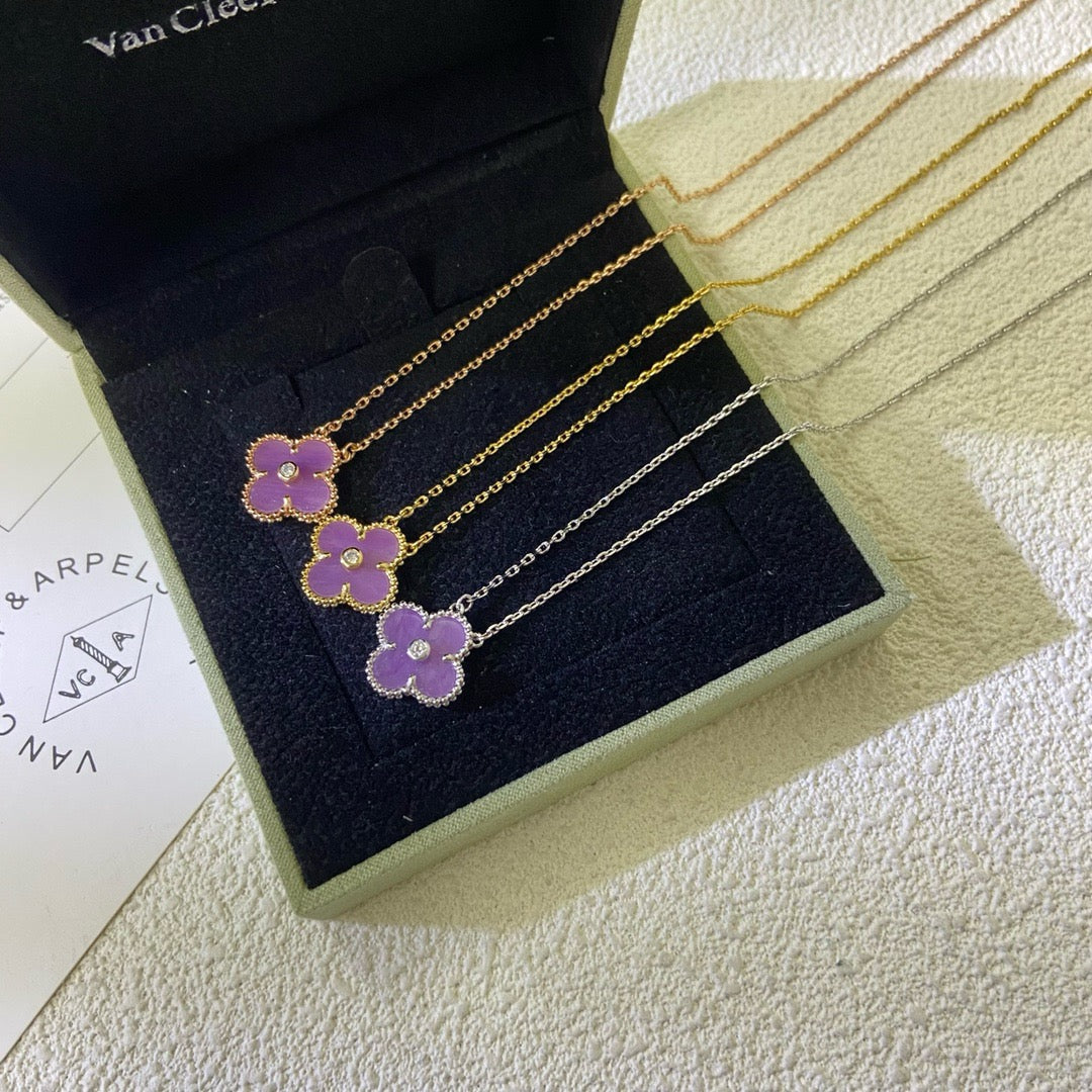 [⭐⭐JeweliWhal Jewelry]CLOVER 15MM DIAMOND  PURPLE VIOLET NECKLACE