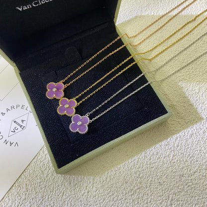 [⭐⭐JeweliWhal Jewelry]CLOVER 15MM DIAMOND  PURPLE VIOLET NECKLACE