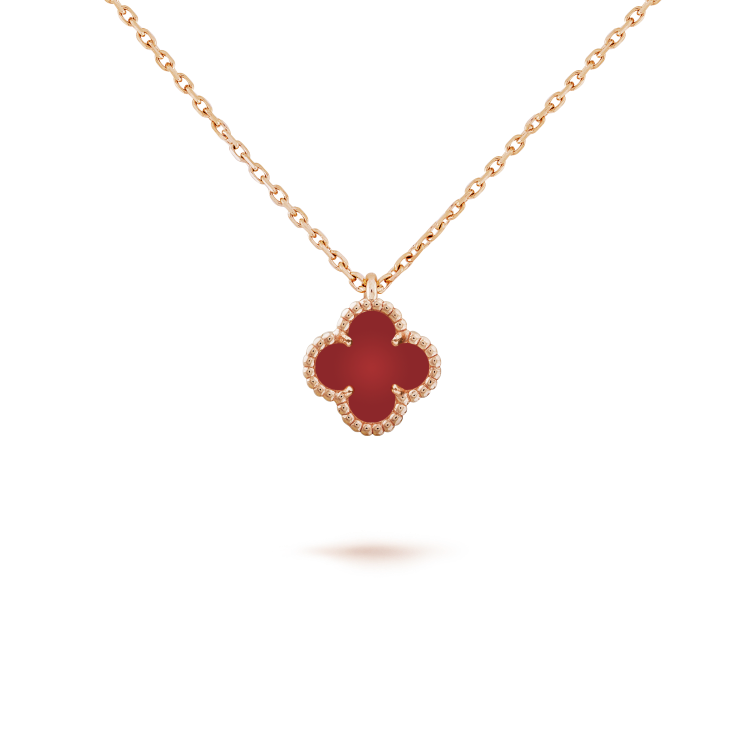 [⭐⭐JeweliWhal]CLOVER MINI 9.5MM WHITE CARNELIANS NECKLACE