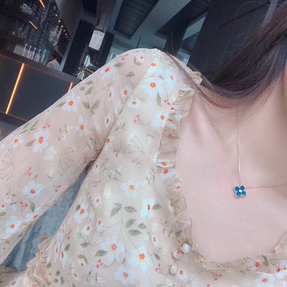 [⭐⭐JeweliWhal]CLOVER 15MM DIAMOND AND BLUE AGATE NECKLACE