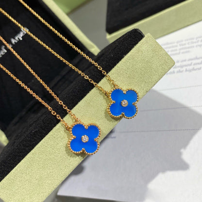 [⭐⭐JeweliWhal]CLOVER 15MM DIAMOND AND BLUE AGATE NECKLACE