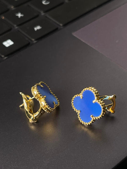 [⭐⭐JeweliWhal] CLOVER LARGE (20mm) 1 MOTIFS BLUE MOP STUD EARRINGS