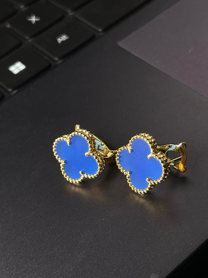 [⭐⭐JeweliWhal] CLOVER LARGE (20mm) 1 MOTIFS BLUE MOP STUD EARRINGS