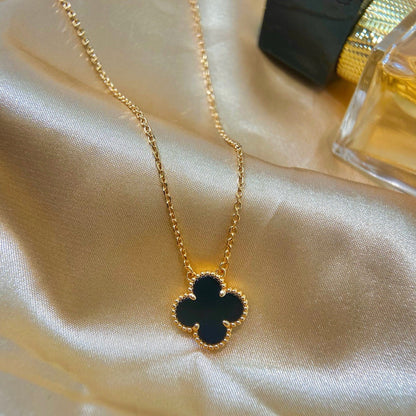 [⭐⭐JeweliWhal]CLOVER 15MM ブラックオニキス シングルフラワーネックレス