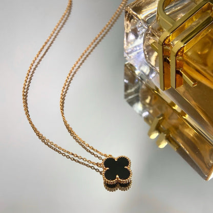 [⭐⭐JeweliWhal]CLOVER 15MM ブラックオニキス シングルフラワーネックレス