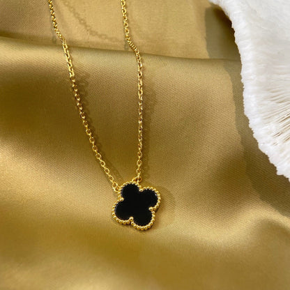[⭐⭐JeweliWhal]CLOVER 15MM ブラックオニキス シングルフラワーネックレス