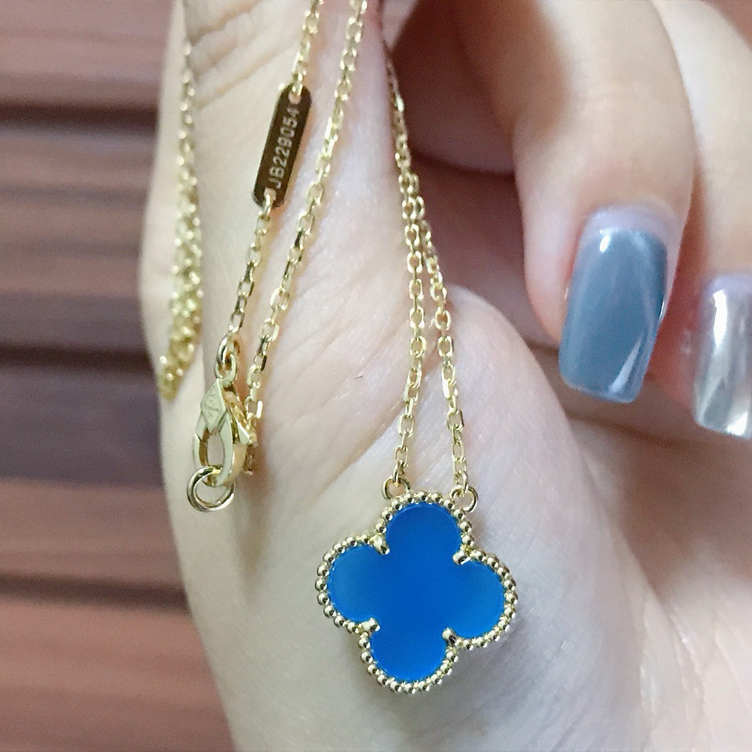 [⭐⭐JeweliWhal]CLOVER 15MM BLUE AGATE NECKLACE