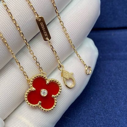 [⭐⭐JeweliWhal]CLOVER 15MM ダイヤモンド カーネリアン ネックレス