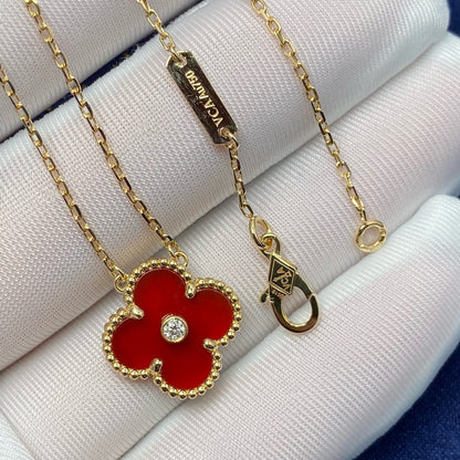 [⭐⭐JeweliWhal]CLOVER 15MM ダイヤモンド カーネリアン ネックレス