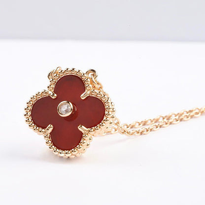 [⭐⭐JeweliWhal]CLOVER 15MM ダイヤモンド カーネリアン ネックレス