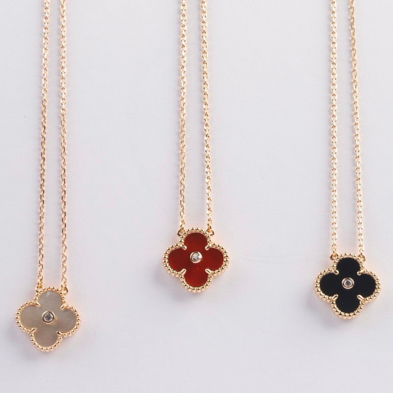 [⭐⭐JeweliWhal]CLOVER 15MM ダイヤモンド カーネリアン ネックレス
