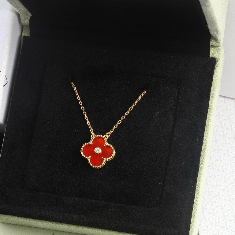[⭐⭐JeweliWhal]CLOVER 15MM ダイヤモンド カーネリアン ネックレス