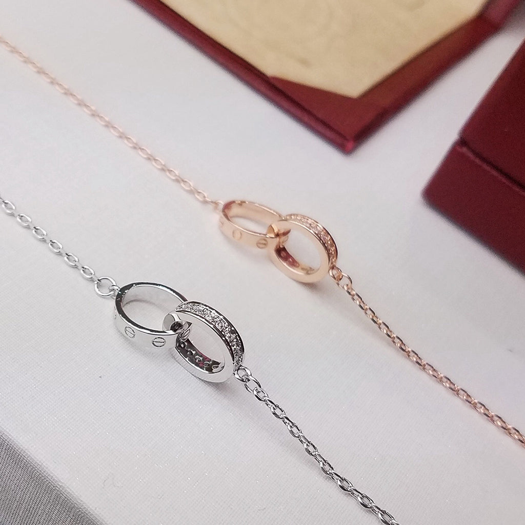 [⭐⭐JeweliWhal]LOVE DOUBLE RING HALF DIAMOND BRACELET