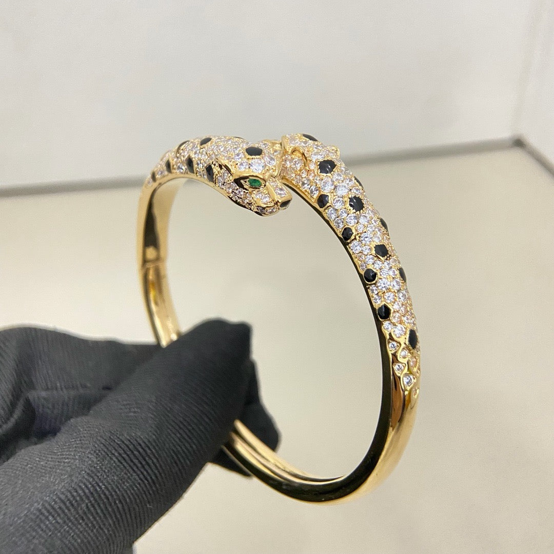 [⭐⭐JeweliWhal]パンテール ダブルヘッド ハーフダイヤモンド オープンブレスレット