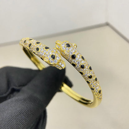 [⭐⭐JeweliWhal]パンテール ダブルヘッド ハーフダイヤモンド オープンブレスレット