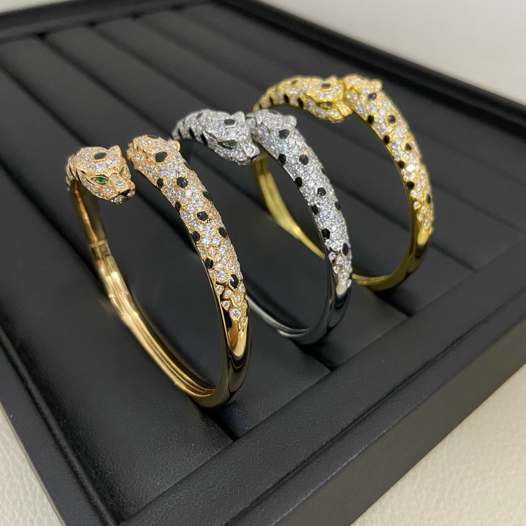 [⭐⭐JeweliWhal]パンテール ダブルヘッド ハーフダイヤモンド オープンブレスレット
