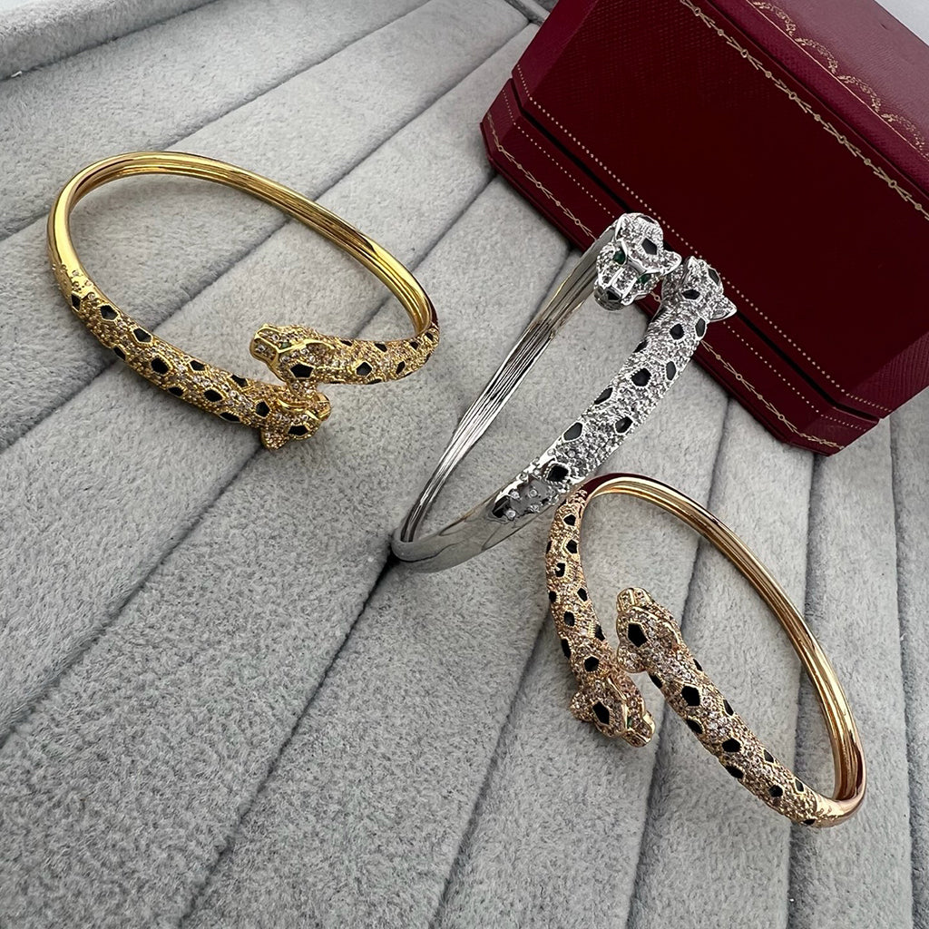 [⭐⭐JeweliWhal]パンテール ダブルヘッド ハーフダイヤモンド オープンブレスレット