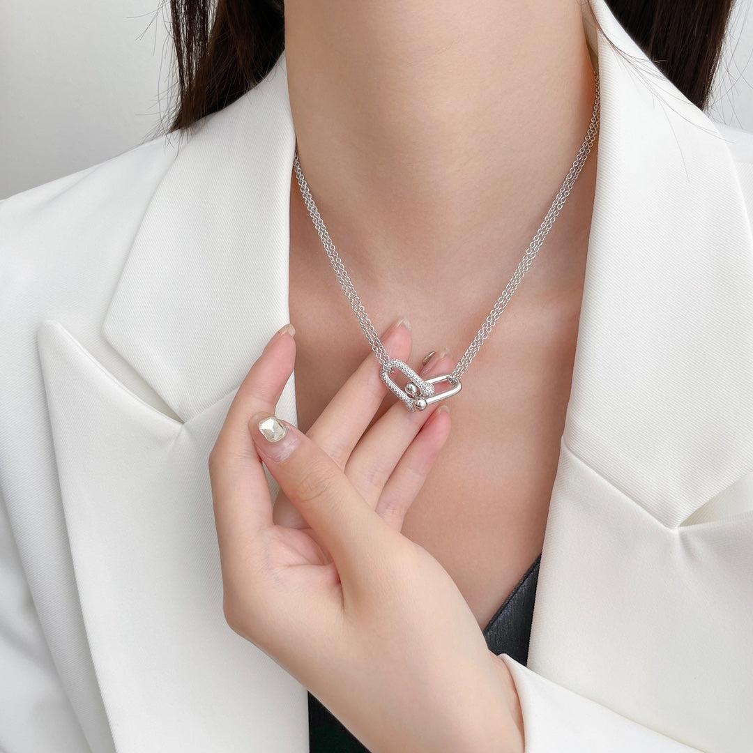[⭐JeweliWhal]HARDWEAR DIAMOND PEDANT DOUBLE CHAIN NECKLACE