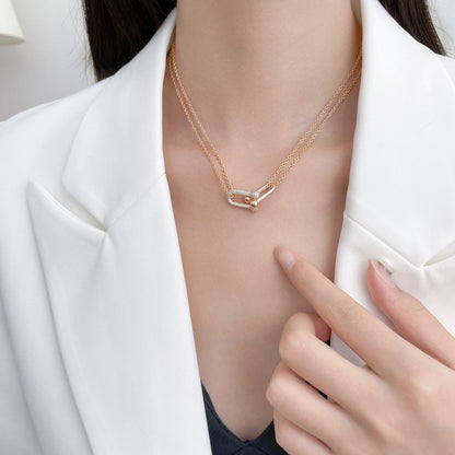[⭐JeweliWhal]HARDWEAR DIAMOND PEDANT DOUBLE CHAIN NECKLACE