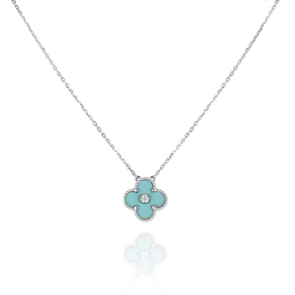 [⭐⭐JeweliWhal]CLOVER 1 ダイアモンド ライトブルー シルバー ネックレス