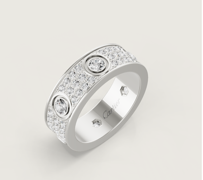 [⭐⭐JeweliWhal]LOVE RING 6.5MM Full Diamond, 6 Major Diamonds Silver